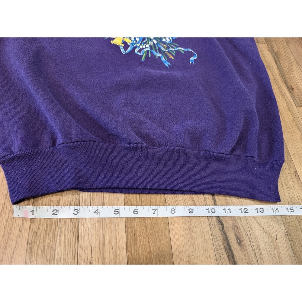 Vtg MORNING SUN 3D Floral Granny Sweatshirt Womens L Purple Pullover Crewneck - Picture 9 of 9